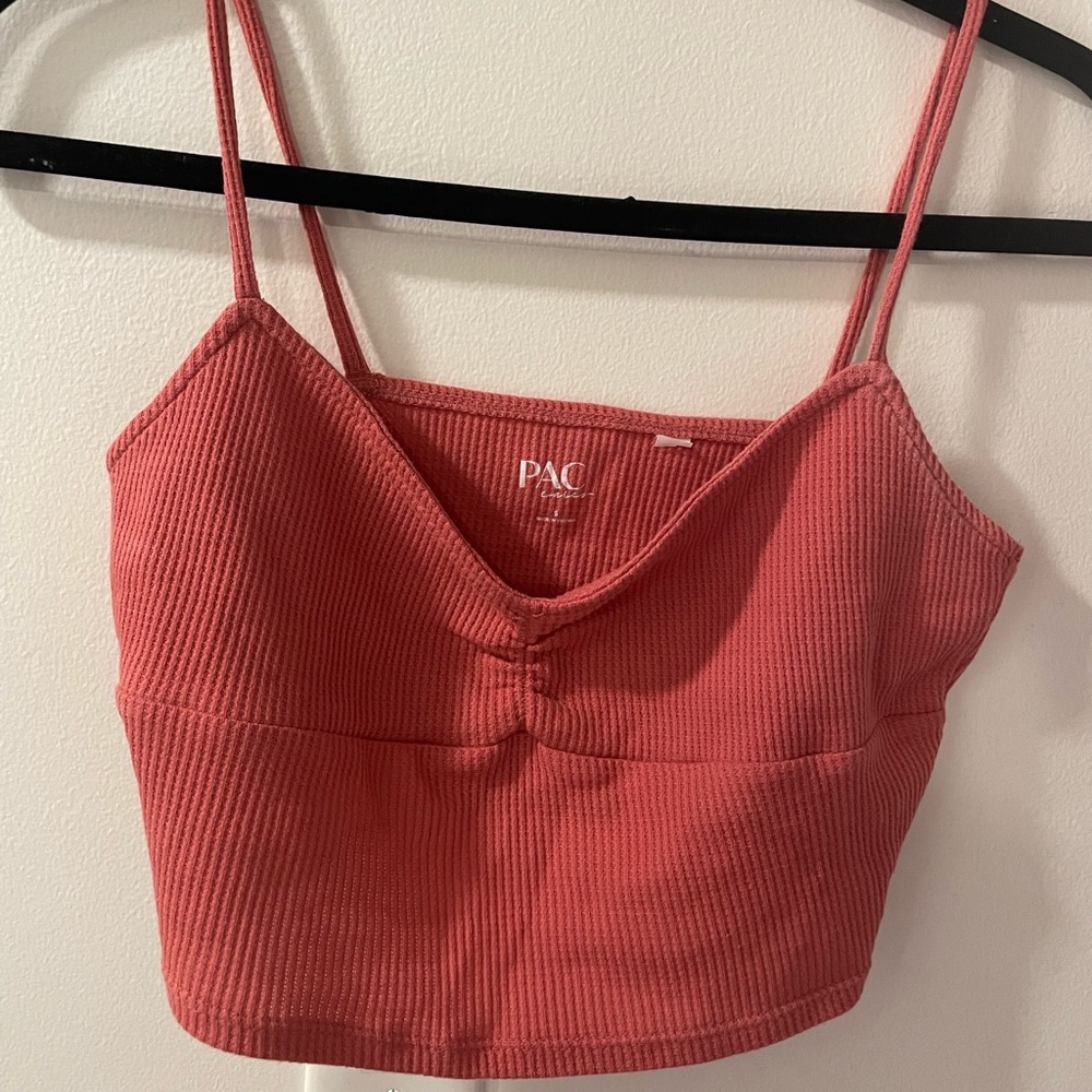 Pink waffle-knit PacSun tank top.